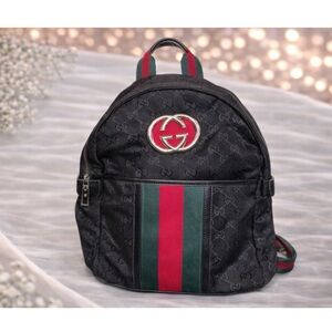Black Backpack with Red and Green Stripes